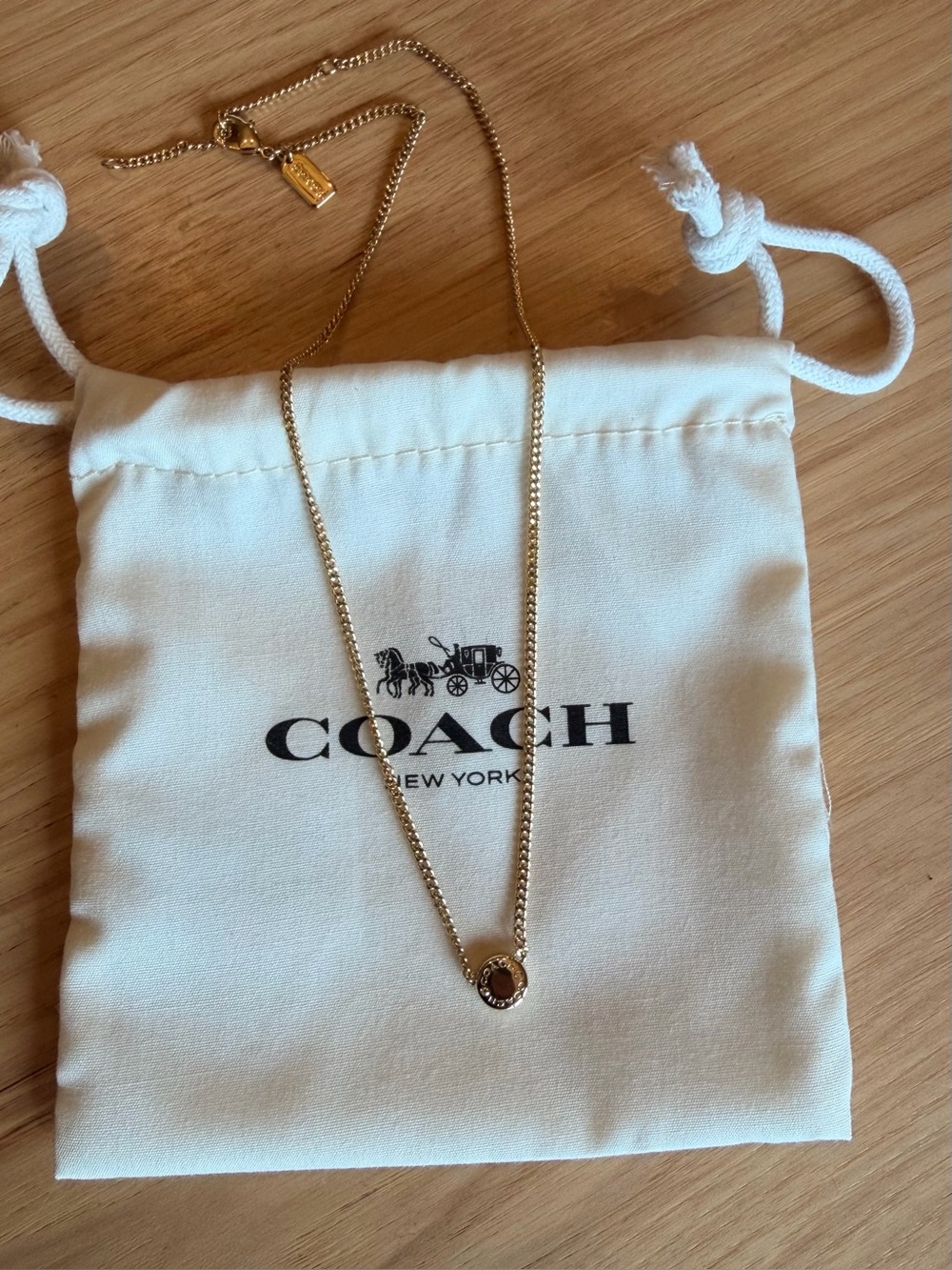 Coach Gold Tone Necklace CZ w/ Dustbag